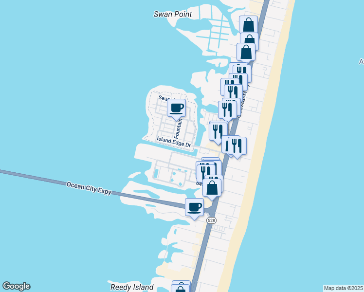 map of restaurants, bars, coffee shops, grocery stores, and more near 15 Island Edge Drive in Ocean City