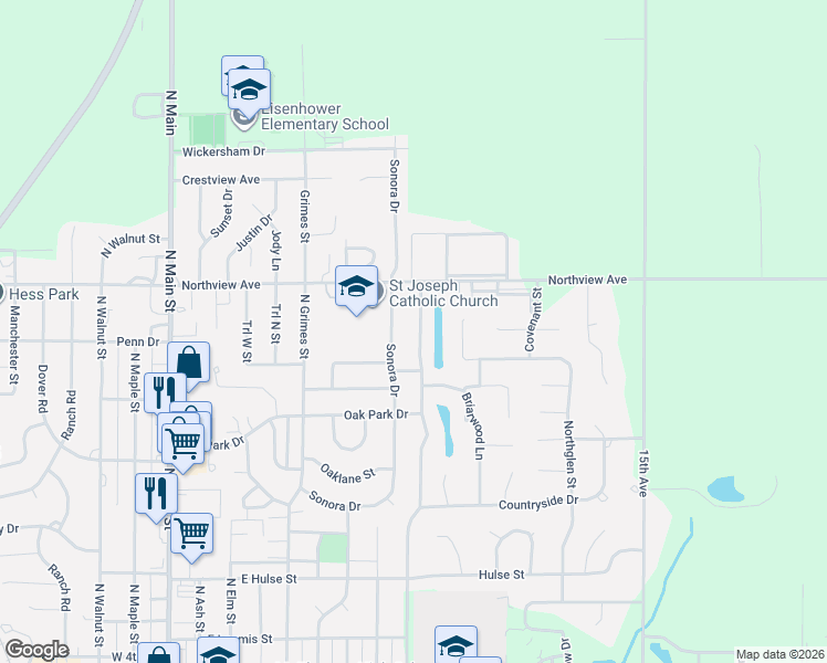 map of restaurants, bars, coffee shops, grocery stores, and more near 1517 North High Drive in McPherson