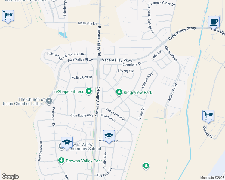map of restaurants, bars, coffee shops, grocery stores, and more near 900 Bluewater Drive in Vacaville