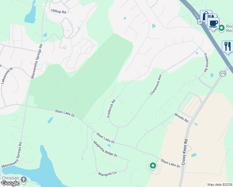 map of restaurants, bars, coffee shops, grocery stores, and more near 1130 Frederick Road in Harrisonburg