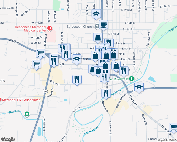 map of restaurants, bars, coffee shops, grocery stores, and more near 331 West 4th Street in Jasper