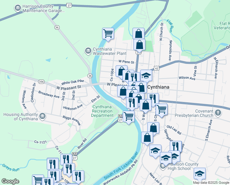 map of restaurants, bars, coffee shops, grocery stores, and more near 206 West Pike Street in Cynthiana