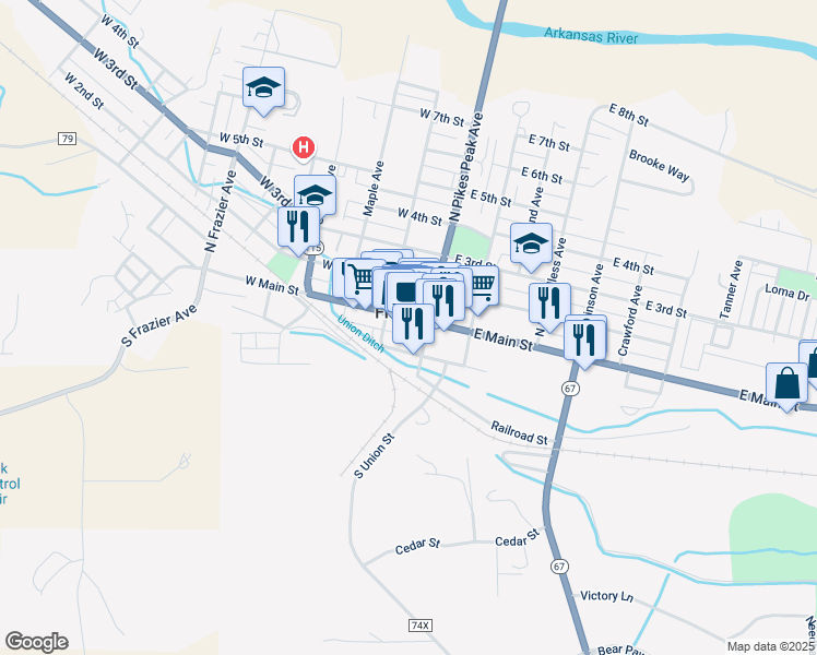 map of restaurants, bars, coffee shops, grocery stores, and more near 108 West Front Street in Florence
