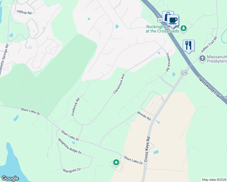 map of restaurants, bars, coffee shops, grocery stores, and more near 101-199 Bedford Place in Harrisonburg