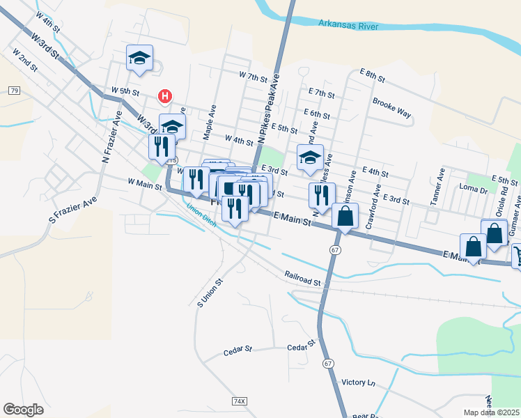 map of restaurants, bars, coffee shops, grocery stores, and more near 115 East Main Street in Florence