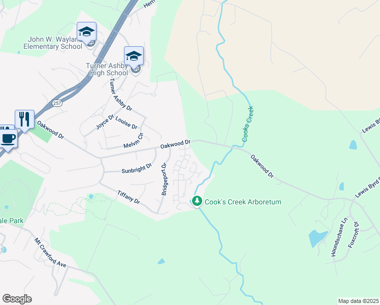 map of restaurants, bars, coffee shops, grocery stores, and more near 105 Weeping Willow Lane in Bridgewater