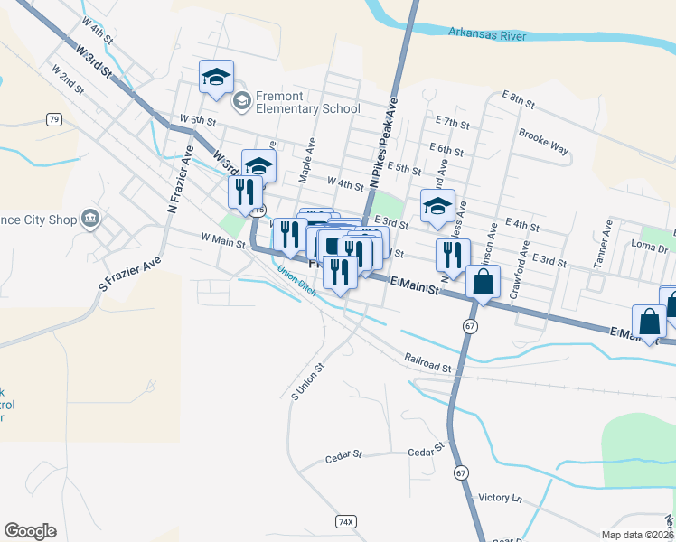 map of restaurants, bars, coffee shops, grocery stores, and more near 108 West Front Street in Florence