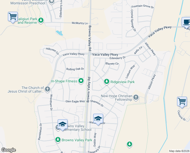 map of restaurants, bars, coffee shops, grocery stores, and more near 880 Clifton Court in Vacaville