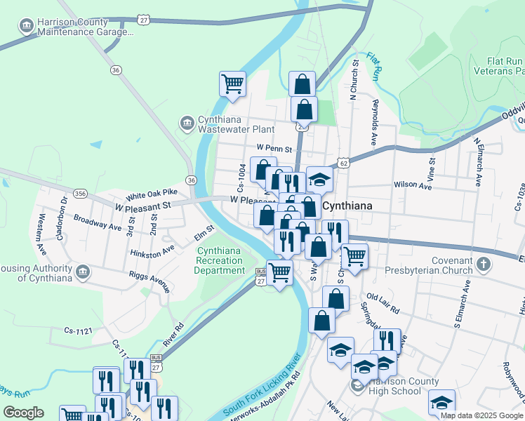 map of restaurants, bars, coffee shops, grocery stores, and more near 206 West Pike Street in Cynthiana