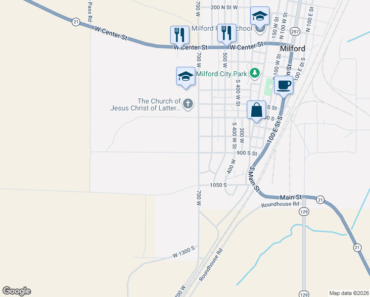 map of restaurants, bars, coffee shops, grocery stores, and more near 750 West 900 South in Milford