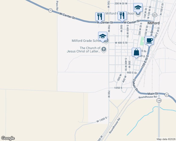 map of restaurants, bars, coffee shops, grocery stores, and more near 920 West 900 South in Milford