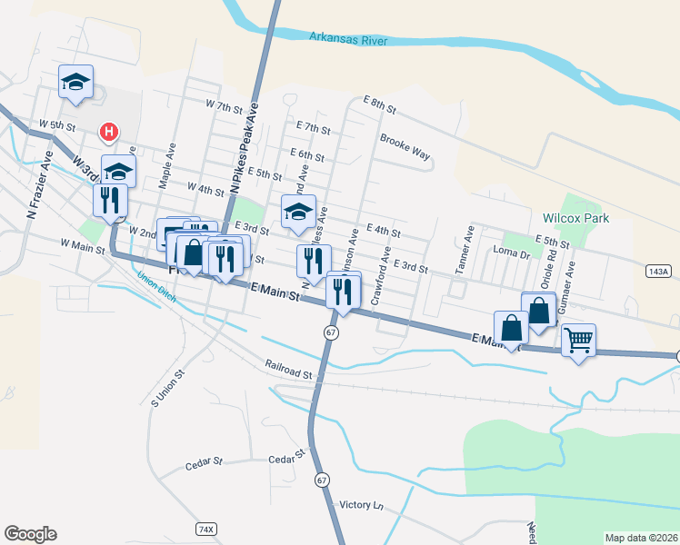map of restaurants, bars, coffee shops, grocery stores, and more near 209 North Robinson Avenue in Florence
