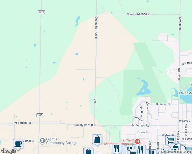 map of restaurants, bars, coffee shops, grocery stores, and more near 946 County Road 1725 East in Fairfield