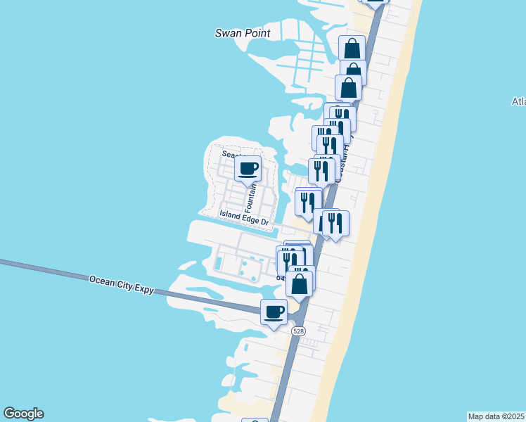 map of restaurants, bars, coffee shops, grocery stores, and more near 15 Island Edge Drive in Ocean City