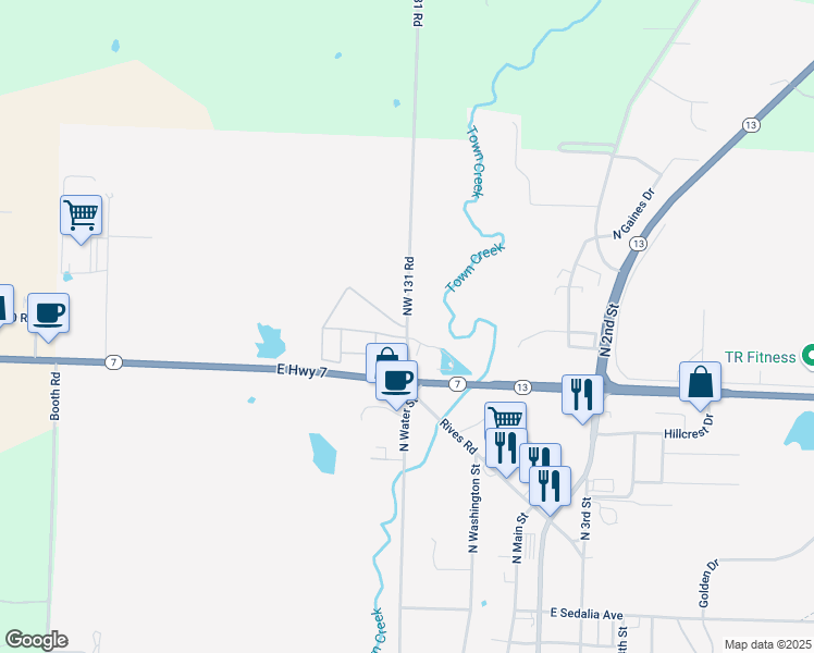 map of restaurants, bars, coffee shops, grocery stores, and more near 1731 Northwest 131 Road in Clinton