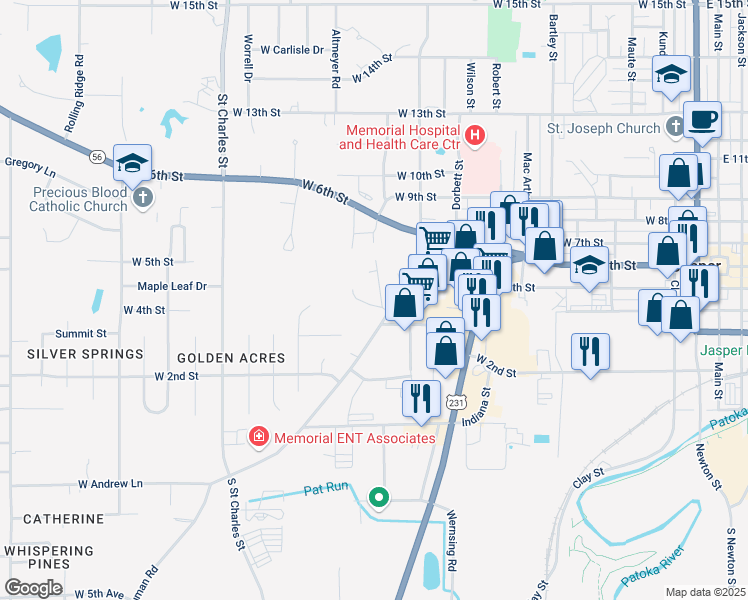 map of restaurants, bars, coffee shops, grocery stores, and more near 479 Carroll Street in Jasper