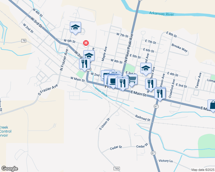 map of restaurants, bars, coffee shops, grocery stores, and more near 215 West 2nd Street in Florence