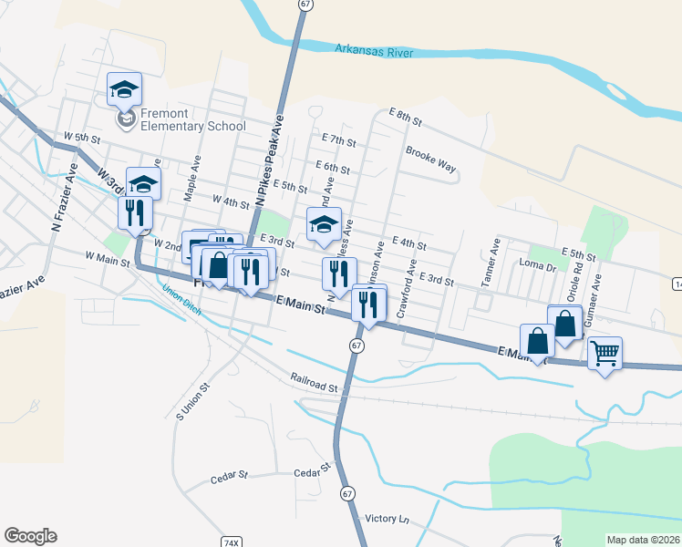 map of restaurants, bars, coffee shops, grocery stores, and more near 212 North McCandless Avenue in Florence