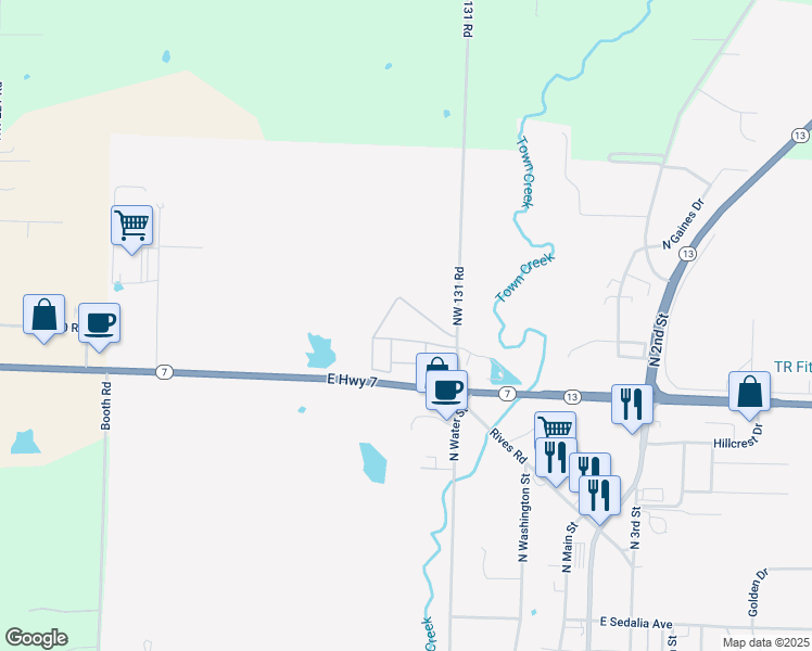 map of restaurants, bars, coffee shops, grocery stores, and more near 1731-2299 Northwest 131 Road in Clinton