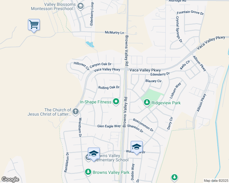 map of restaurants, bars, coffee shops, grocery stores, and more near 400 Rolling Oak Drive in Vacaville