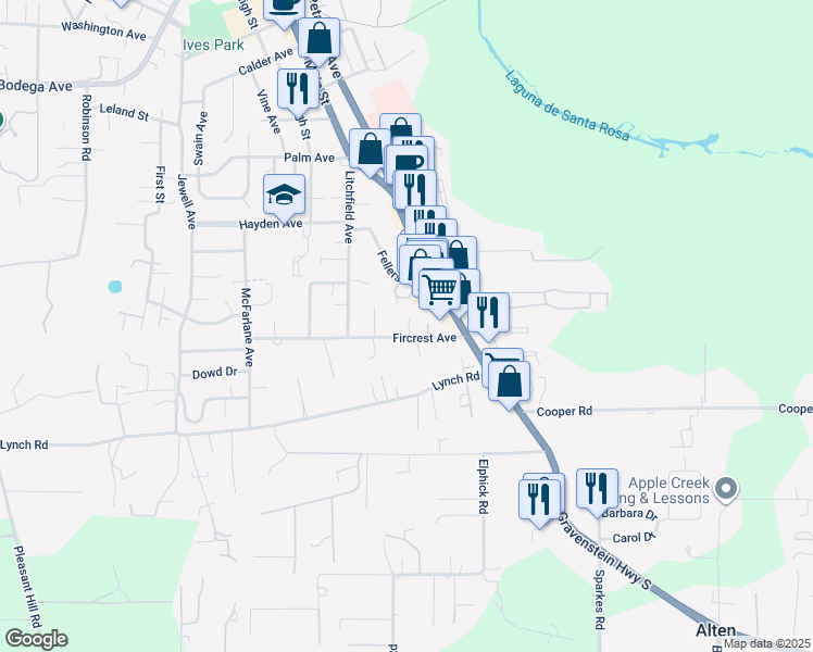map of restaurants, bars, coffee shops, grocery stores, and more near 950 Gravenstein Highway South in Sebastopol