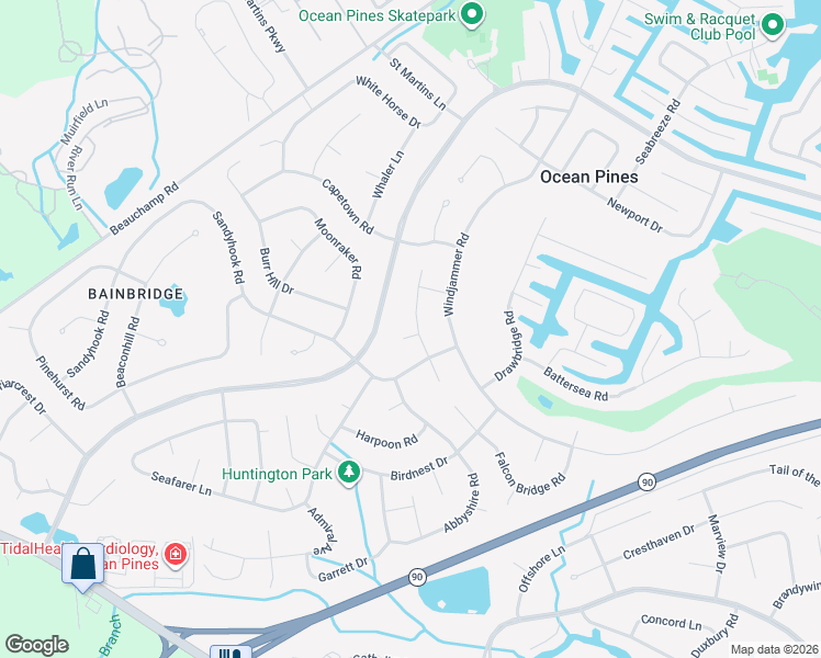 map of restaurants, bars, coffee shops, grocery stores, and more near 150 Ocean Parkway in Ocean Pines