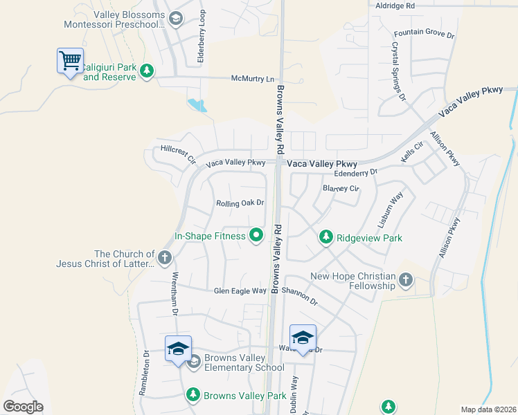 map of restaurants, bars, coffee shops, grocery stores, and more near 400 Rolling Oak Drive in Vacaville