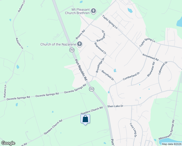 map of restaurants, bars, coffee shops, grocery stores, and more near 2980 Brookshire Drive in Harrisonburg