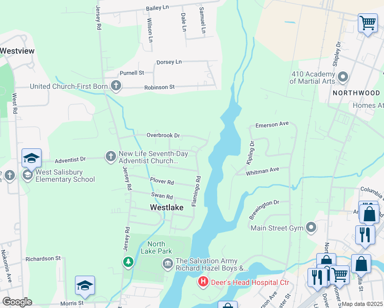 map of restaurants, bars, coffee shops, grocery stores, and more near 1400 Flamingo Road in Salisbury