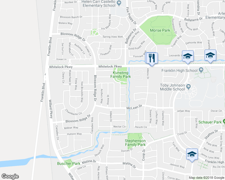 map of restaurants, bars, coffee shops, grocery stores, and more near 5310 White Lotus Way in Elk Grove
