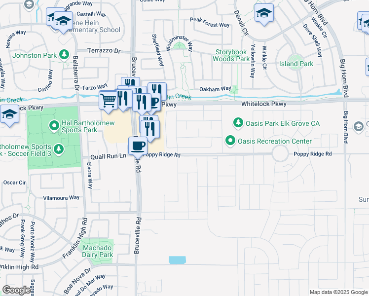 map of restaurants, bars, coffee shops, grocery stores, and more near 7612 Wayans Way in Elk Grove