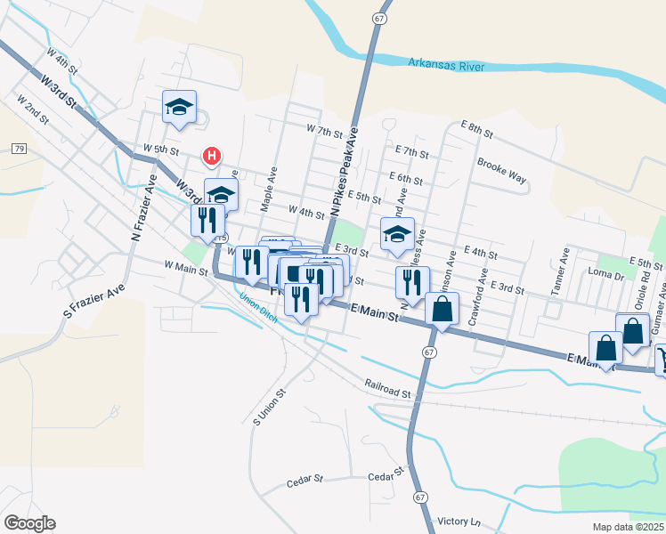 map of restaurants, bars, coffee shops, grocery stores, and more near 107 East 2nd Street in Florence