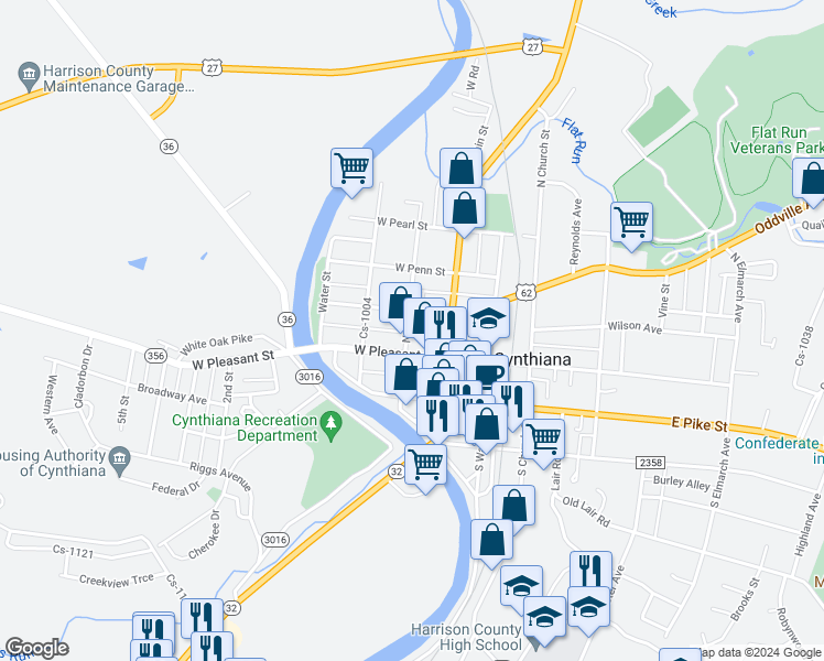 map of restaurants, bars, coffee shops, grocery stores, and more near 108 North Poplar Street in Cynthiana