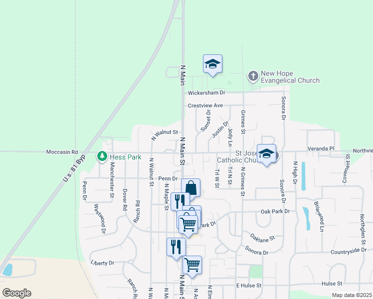 map of restaurants, bars, coffee shops, grocery stores, and more near 101 East Northview Avenue in McPherson