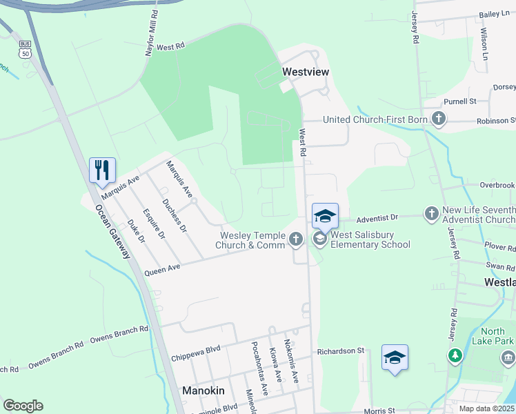 map of restaurants, bars, coffee shops, grocery stores, and more near 803 Sassafras Drive in Salisbury