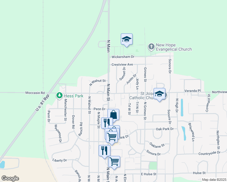 map of restaurants, bars, coffee shops, grocery stores, and more near 101 East Northview Avenue in McPherson