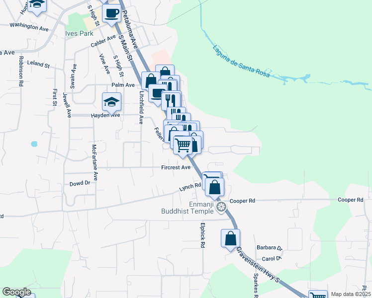 map of restaurants, bars, coffee shops, grocery stores, and more near 990 Gravenstein Highway South in Sebastopol