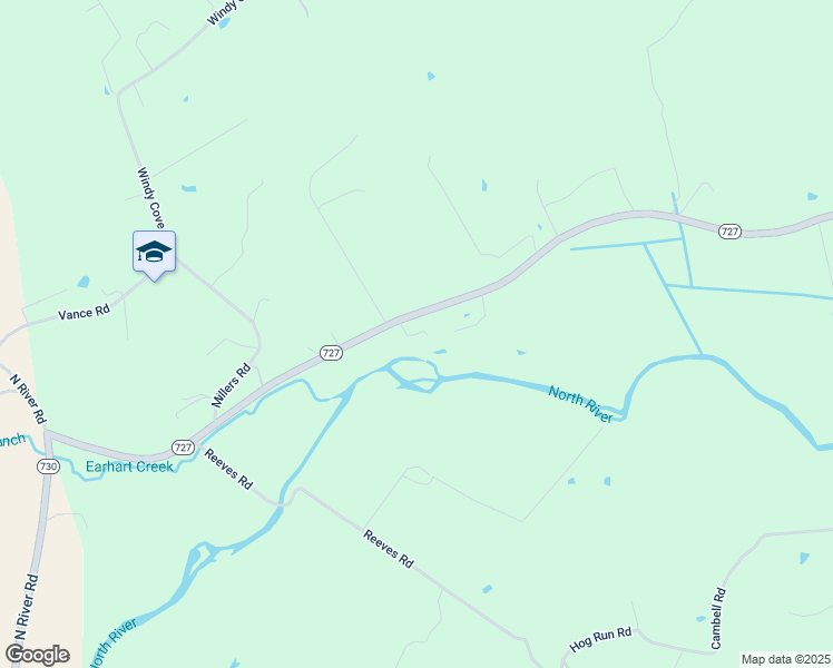 map of restaurants, bars, coffee shops, grocery stores, and more near Bluff Overlook Lane in Rockingham County