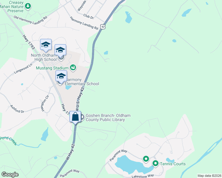 map of restaurants, bars, coffee shops, grocery stores, and more near 10129-10457 U.S. 42 in Goshen