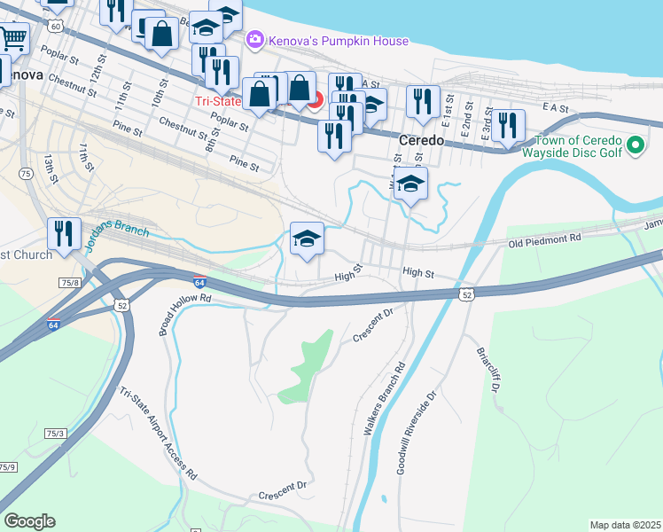 map of restaurants, bars, coffee shops, grocery stores, and more near 105 Broad Hollow Road in Huntington