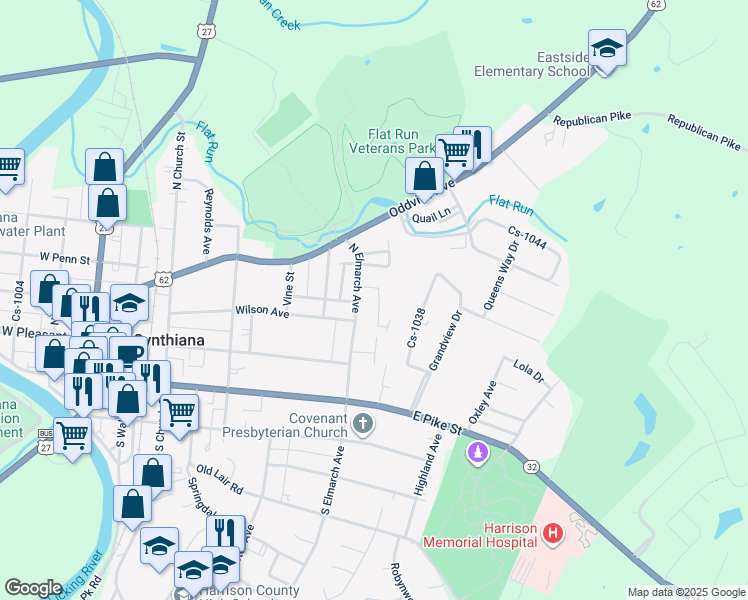 map of restaurants, bars, coffee shops, grocery stores, and more near 212 Hillside Drive in Cynthiana