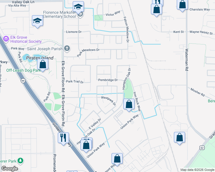 map of restaurants, bars, coffee shops, grocery stores, and more near 9043 Richborough Way in Elk Grove