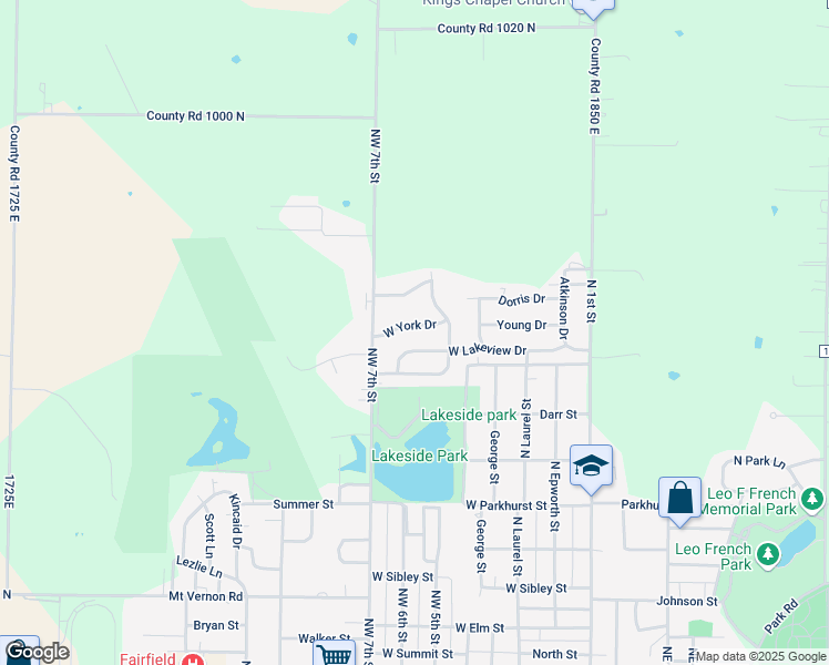 map of restaurants, bars, coffee shops, grocery stores, and more near 501-611 West York Drive in Fairfield