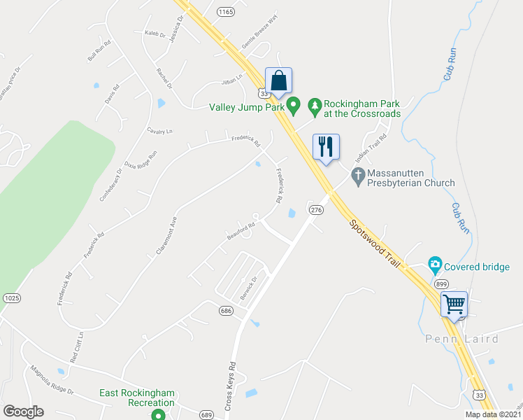 map of restaurants, bars, coffee shops, grocery stores, and more near 116 Hobart Court in Harrisonburg