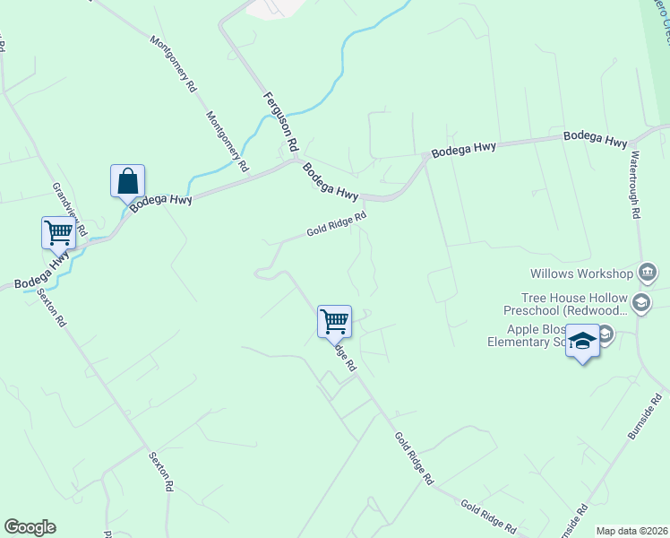 map of restaurants, bars, coffee shops, grocery stores, and more near 459 Gold Ridge Road in Sebastopol