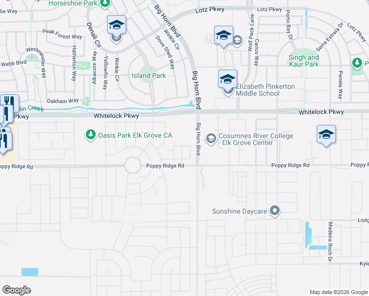 map of restaurants, bars, coffee shops, grocery stores, and more near 10071 Sea Turtle Street in Elk Grove