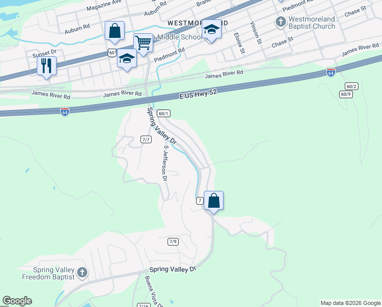map of restaurants, bars, coffee shops, grocery stores, and more near 1216 Waco Road in Huntington