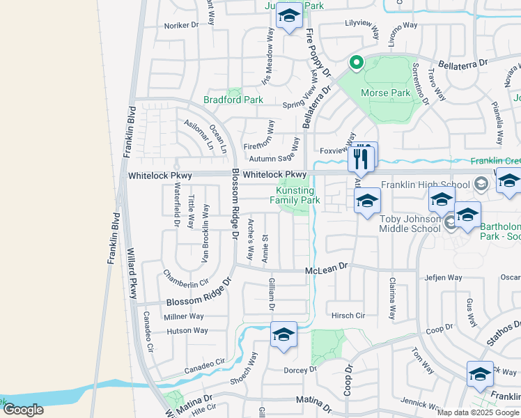 map of restaurants, bars, coffee shops, grocery stores, and more near 5125 White Lotus Way in Elk Grove