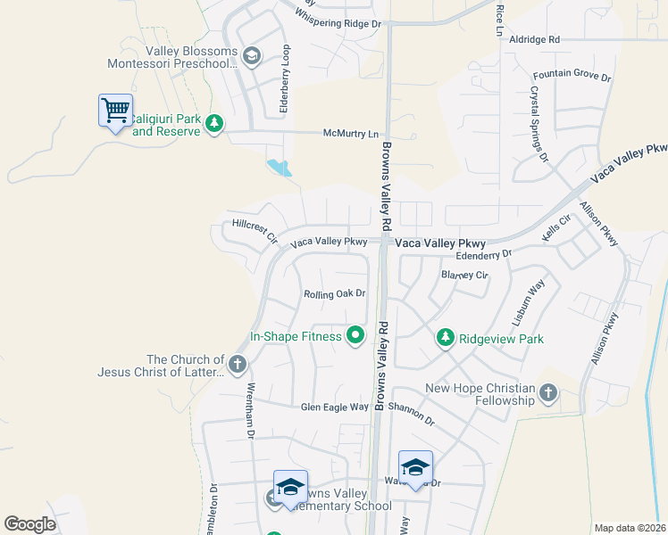 map of restaurants, bars, coffee shops, grocery stores, and more near 508 Bald Eagle Drive in Vacaville
