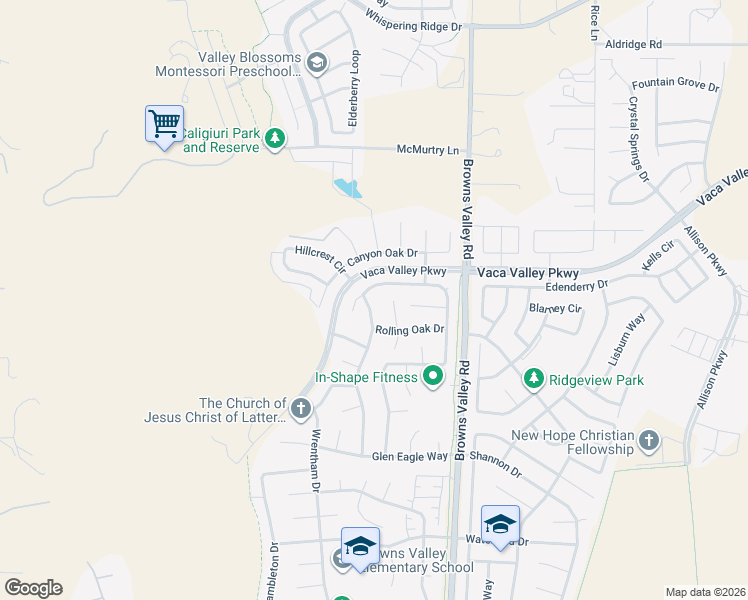 map of restaurants, bars, coffee shops, grocery stores, and more near 569 Bald Eagle Drive in Vacaville